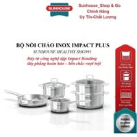 BỘ NỒI CHẢO INOX IMPACT PLUS SUNHOUSE HEALTHY SHG991_Đáy Impact Plus 5 lớp cao cấp, bền bỉ