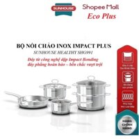 BỘ NỒI CHẢO INOX IMPACT PLUS SUNHOUSE HEALTHY SHG991_Đáy Impact Plus 5 lớp cao cấp, bền bỉ
