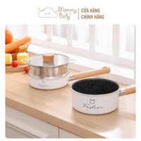 Bộ Nồi Chảo Mèo Chống Dính Nấu Bột, Nấu Cháo, Nấu Đồ Ăn Dặm Cho Bé Fashion cán gỗ size 16cm
