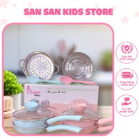 Bộ Nồi Chảo Nấu Ăn Dặm Cho Bé, Set Chảo Đá Chống Dính Kèm Xửng Hấp Nấu Đồ Ăn Dặm, Nồi Quánh Cháo, Nồi Quấy Bột