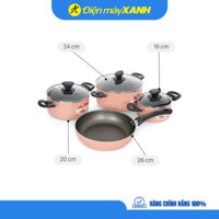 Bộ nồi chảo nhôm chống dính nắp kính Elmich EL1162E