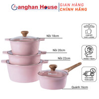 Bộ Nồi Chảo Phủ CERAMIC ECORAMIC 4 Món Màu Hồng - Gia Dụng Cường Thắng