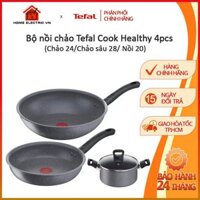 Bộ nồi chảo Tefal Cook Healthy 4pcs (Chảo 24/Chảo sâu 28/ Nồi 20) - G134S495