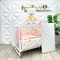 Bộ Nôi Cho Bé S318 Hatato bao gồm: Cũi, màn, đệm xơ dừa, bộ quây cũi cho bé và ga cũi cho bé