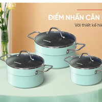 Bộ nồi chống dính, đáy từ sunhouse, CHỐNG DÍNH 3 LỚP - AN TOÀN TUYỆT ĐỐI - SHG1122M
