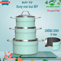 BỘ NỒI CHỐNG DÍNH ĐÁY TỪ SUNHOUSE SHG1122M 3 nồi 18-20-24cm