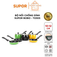 Bộ Nồi Chống Dính Supor Bobo - T0305, bộ nồi chảo nấu bột mini Không dùng cho bếp từ