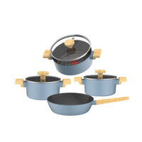 Bộ nồi chống dính vân gỗ Elmich Nature EL-5206MG04 / 5206BK04 size 18, 20, 24 chảo 26cm