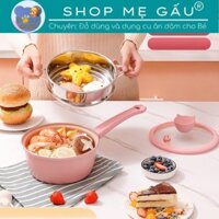 Bộ Nồi Đá Chống Dính FASHION BABY CAT Cao Cấp Size 20cm Cho Bé Ăn Dặm Kèm Xửng Hấp Và Quà Tặng