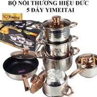 Bộ nồi Đức 5 đáy Yimeitai gồm 6 món lắp hợp kim vàng - dùng cho mọi loại bếp điện, bếp từ, bếp ga qq