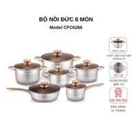 Bộ nồi đức 6 món Chefio CFC6266 đáy nồi 5 lớp dày dặn, dùng được mọi loại bếp