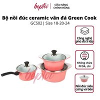 Bộ nồi đúc chống dính Ceramic vân đá, bộ nồi chống dính bếp từ vân đá Green Cook GCS02 Size 18 - 20 - 24