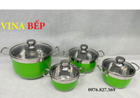 Bộ Nồi Dùng Cho Bếp Từ 4 Món Màu Xanh Lá Nắp Kính Fivestar