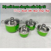 Bộ Nồi Dùng Cho Bếp Từ Fivestar 4 Món Màu Xanh Lá Nắp Kính