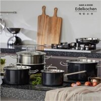 Bộ nồi Edelkochen Solid Đen gồm 4 món Quánh 16cm Nồi 20cm Nồi 24cm cao Nồi kèm xửng Hấp 24cm