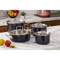 Bộ nồi Edelkochen Solid Đen gồm 4 món Quánh 16cm, Nồi 20cm, Nồi 24cm cao, Nồi 24cm thấp