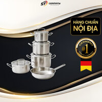 Bộ nồi Fissler Profi set 5 món vung kính kèm chảo tổ ong made in Germany, Bộ xoong nồi Đức bếp từ GermanySnT