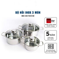 Bộ Nồi Five Star 3 Đáy Cao Cấp Nắp Kính - Bộ Nồi Đun Bếp Từ 3 Đáy