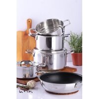 Bộ nồi Fivestar 4 cái 3 lớp đúc liền nắp inox 304 Kèm chảo 24cm và xửng hấp 20cm. Chính hãng