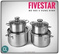 BỘ NỒI FIVESTARS 4 MÓN VUNG KÍNH - BỘ NỒI FS08CG