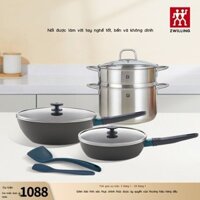 Bộ nồi hấp Zwilling Now 6 món bằng thép không gỉ Bộ chảo chống dính chảo rán kích thước thìa silico