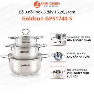 Bộ nồi inox 3 chiếc 5 đáy Goldsun GPS1740-S