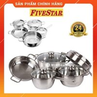 Bộ Nồi inox 3 đáy Fivestar -5 Món ,Nắp Kính-bộ nồi,chảo,xửng Tân Hợp Thành,đẹp,giá rẻ,Hàng Chính Hãng-Bảo Hành 5 Năm