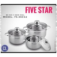 Bộ nồi Inox 3 Đáy Fivestar Nắp Kính 16cm, 20cm, 24cm hàng việt nam chất lượng cao, bảo hành 5 năm