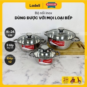 Bộ nồi inox 3 đáy Sunhouse SH334