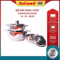 Bộ nồi inox 3 đáy Sunhouse SH335, gồm 3 kích thước truyền nhiệt tốt nấu ăn nhanh hơn