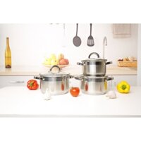Bộ nồi inox 3 món 6 chi tiết Kaisavilla KV-2240, công nghệ của Đức phân bố nhiệt đều, Nắp kính cường lực