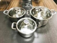 Bộ Nồi Inox 304 Cao Cấp 5 Đáy KOPPER - 3 Món Kích Thước 18 - 20 - 24 cm.