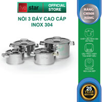 Bộ nồi inox 304 cao cấp đáy từ FIVE STAR Plus 4 chiếc nắp kính - nồi inox bếp từ ( nồi 16cm x 18cm x 20cm x 24cm