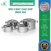 Bộ Nồi Inox 304 Cao Cấp Fivestar 3 Đáy Từ 4 Món Nắp Kính  tặng 10 muỗng ăn