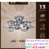Bộ nồi inox 304 Junger JC-100 13 chi tiết Tay cầm cách nhiệt Hàng