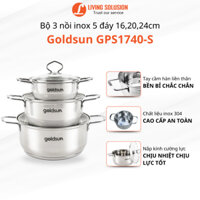 Bộ nồi inox 5 đáy goldsun GPS1740-S 16,20,24cm dùng cho mọi loại bếp Hàng Chính Hãng