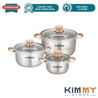 BỘ NỒI INOX 5 ĐÁY SUNHOUSE SH781 VUNG KÍNH ĐÁY TỪ
