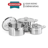 Bộ nồi inox 5 đáy Sunhouse SH784 với 3 size 16/20/24 cm đáy 5 lớp dùng trên mọi loại bếp-KIMBAO