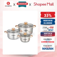 Bộ nồi inox 5 đáy Sunhouse SH781 size 16cm-20cm-24cm | Đáy từ dùng mọi loại bếp | 5 lớp đáy, truyền nhiệt nhanh