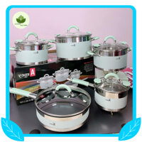 Bộ nồi inox 9 đáy AMEY 5 món cao cấp, Amey Bộ nồi inox quai cầm cách nhiệt dùng cho mọi loại bếp - Gia Dụng Kim Thiên
