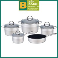 Bộ nồi inox Bauer Polite Plus vung kính dành cho bếp từ Gồm có 4 nồi 16cm, 18cm, 20cm, 24cm và 1 chảo 24cm hàng chính hãng