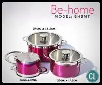 Bộ nồi inox Behome 3 chiếc (Màu tím)