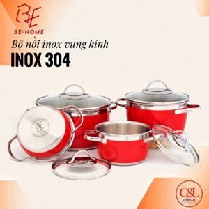 Bộ nồi inox Behome 4 chiếc vung kính
