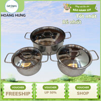 Bộ Nồi Inox Cao Cấp Không Gỉ Kèm Nắp Kính Cao Cấp Dùng Cho Mọi Loại Bếp - Gia Dụng Hoàng Hưng