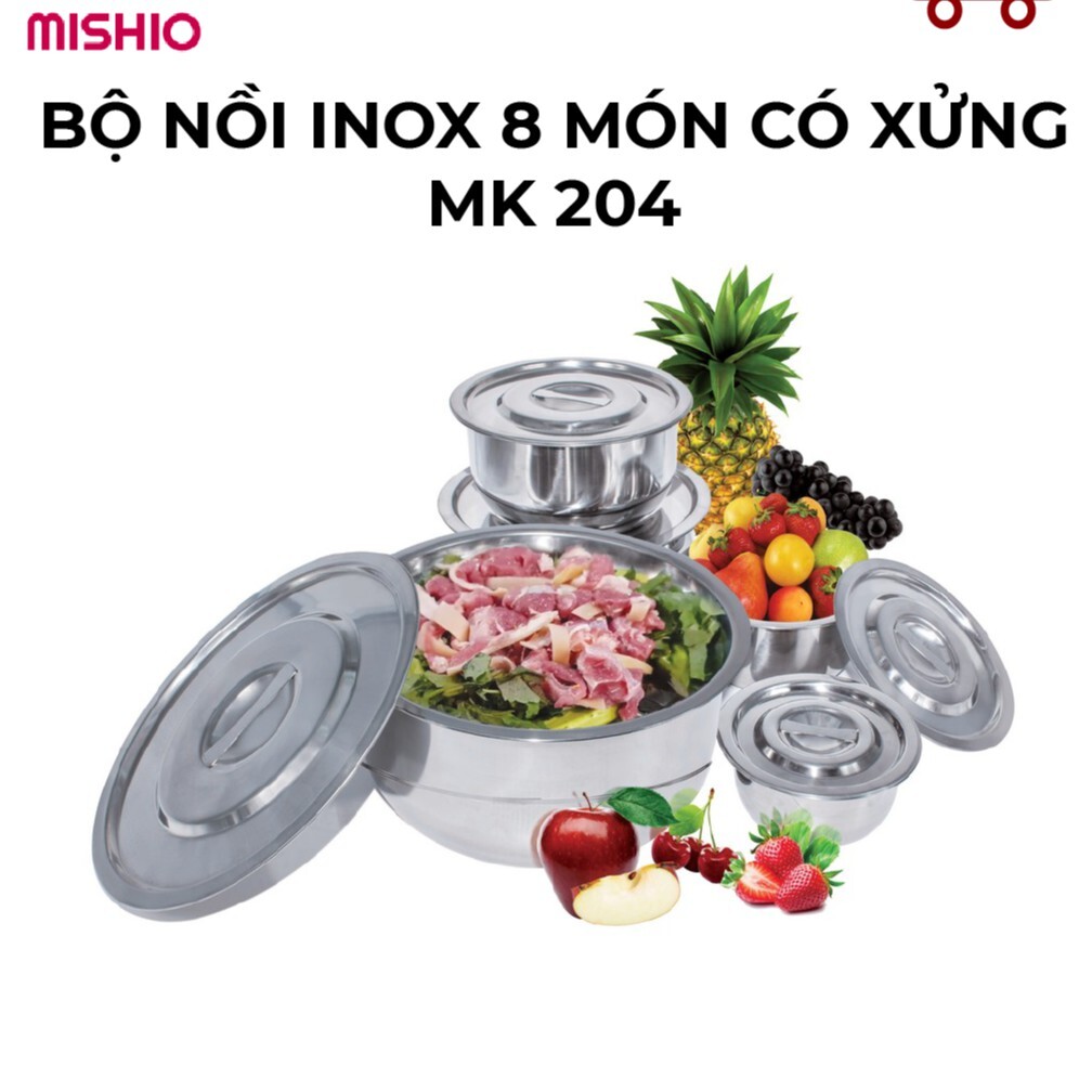 Bộ nồi inox cao cấp Mishio MK204 - 8 nồi