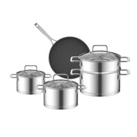 Bộ nồi Inox Elmich Basic gold EL-2464 size 16,20,24cm xửng hấp 3 tầng 24cm, chảo 26cm