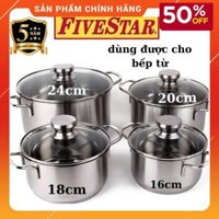 Bộ Nồi Inox Fivestar 4 Cái -3 Đáy Nắp Kính- Dùng Được Cho Bếp Từ- Hàng Chính Hãng -Bảo Hành 5 Năm