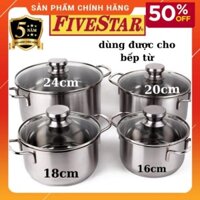 Bộ Nồi Inox Fivestar 4 Cái -3 Đáy Nắp Kính- Dùng Được Cho Bếp Từ- Hàng Chính Hãng -Bảo Hành 5 Năm