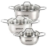 Bộ nồi inox GE38-3306SG làm từ inox cao cấp 3 lớp đáy tỏa nhiệt đều, truyền nhiệt nhanh