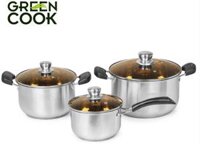 Bộ nồi inox Green Cook GCS08-T1 3 đáy gồm 3 món (2 nồi 1 quánh) sử dụng được trên bếp từ - Hàng chính hãng